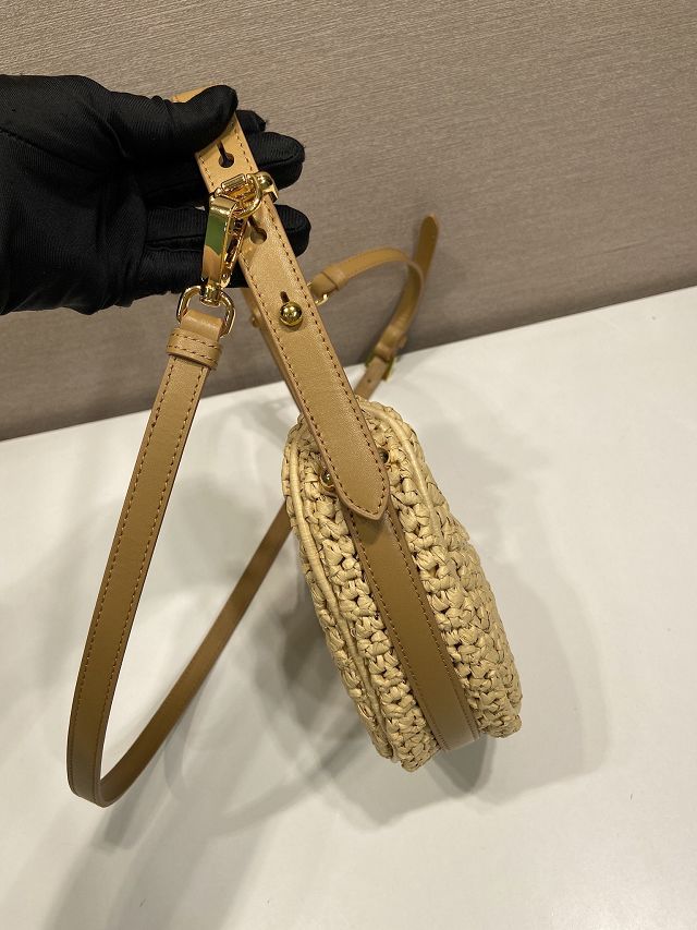 Prada original raffia arque crochet shoulder bag 1BC194 beige