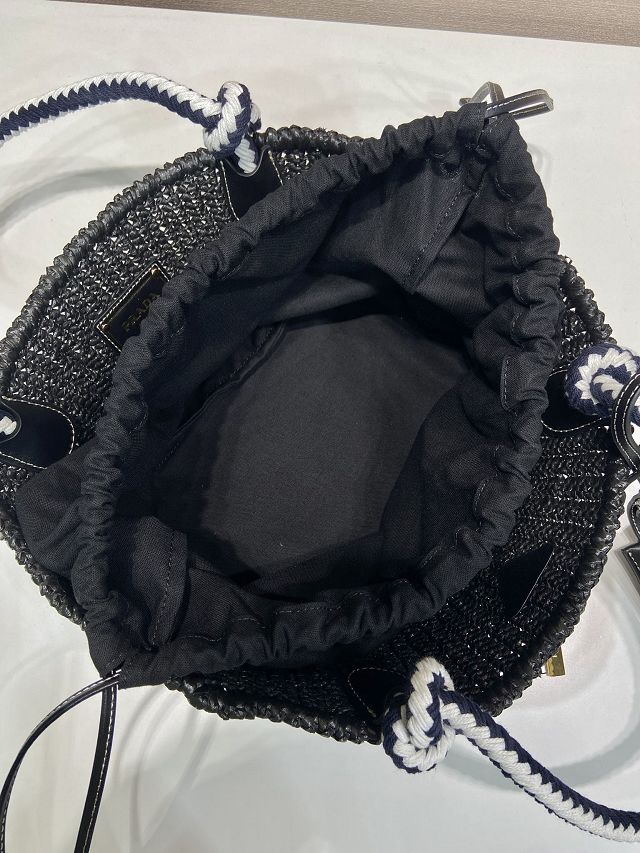 Prada original raffia crochet basket bag 1BA463 black