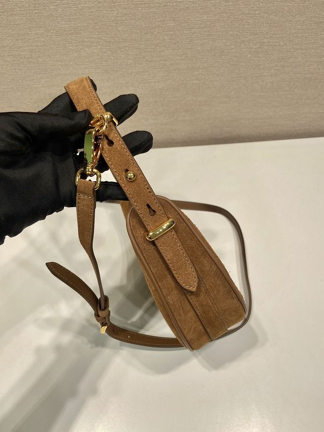 Prada original suede arque shoulder bag 1BC194 brown