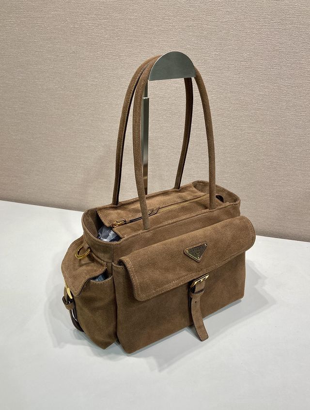Prada original suede explore medium tote bag 1BG596 dark brown