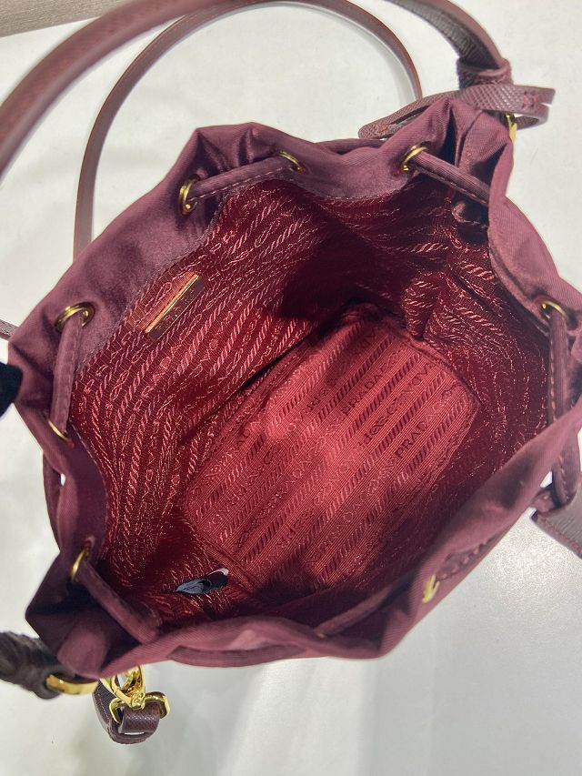 Prada original nylon 1978 mini bucket bag 1BE067 burgundy