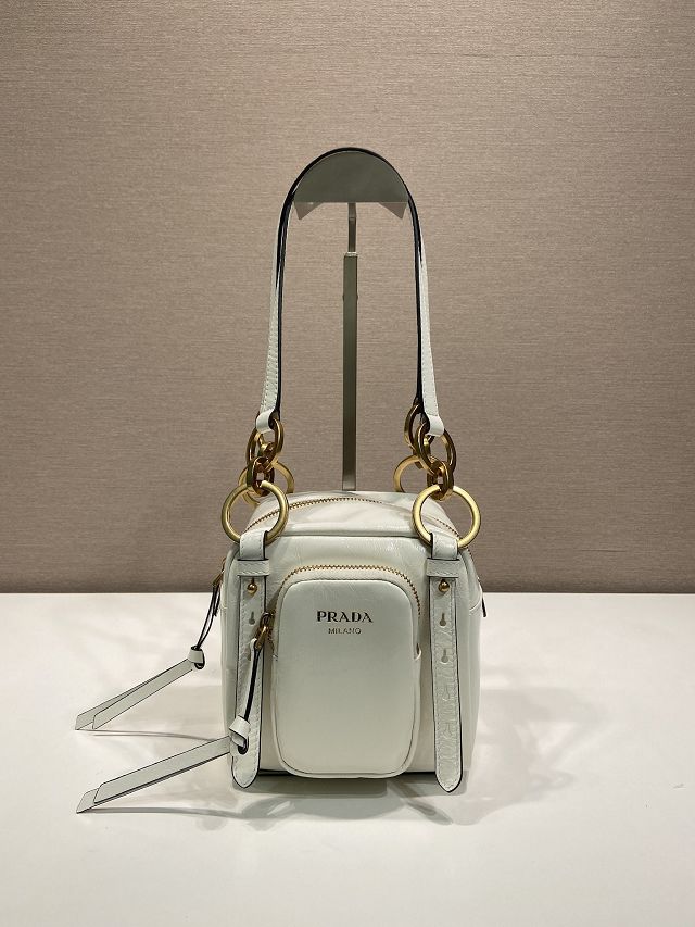 Prada original calfskin mini shoulder bag 1BB137 white