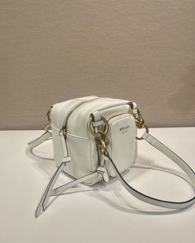 Prada original calfskin mini shoulder bag 1BB137 white