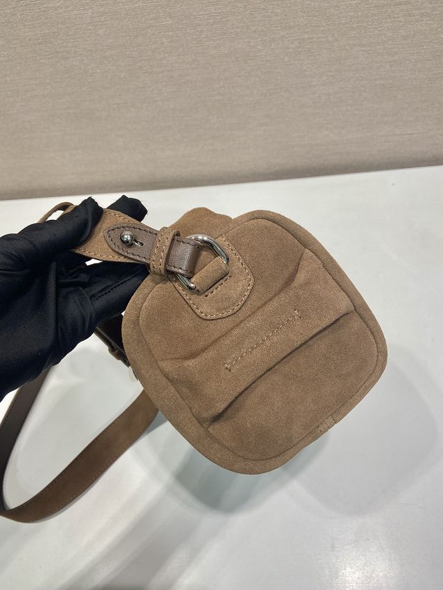 Prada original suede shoulder bag 2VH188 brown