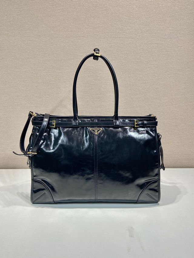 Prada original calfskin bonnie maxi tote bag 1BA439 black