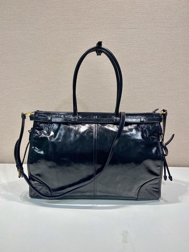 Prada original calfskin bonnie maxi tote bag 1BA439 black