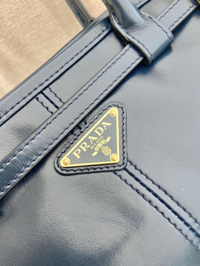 Prada original calfskin bonnie medium tote bag 1BA426 dark blue
