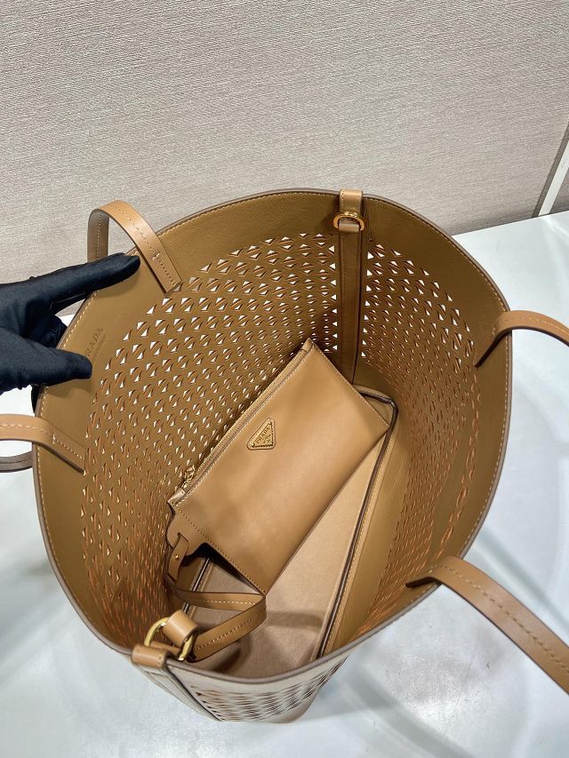 Prada original calfskin medium tote bag 1BG503 caramel
