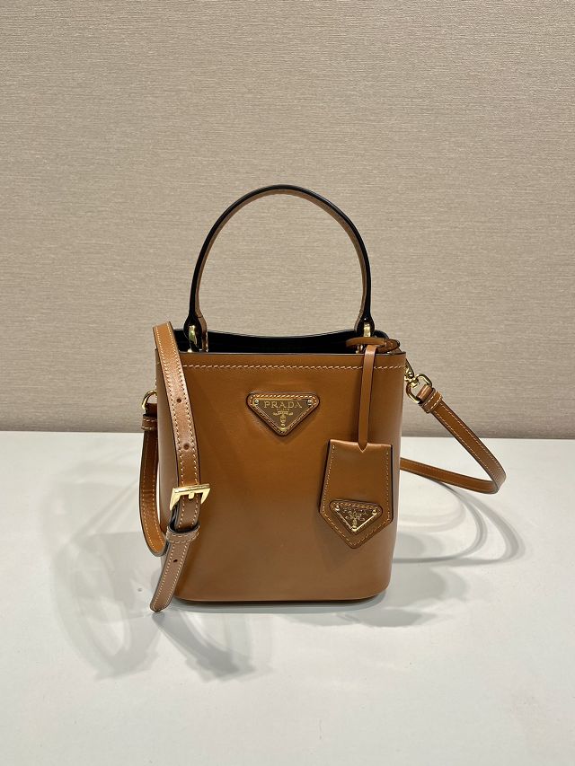 Prada original calfskin mini bucket bag 1BA373 brown