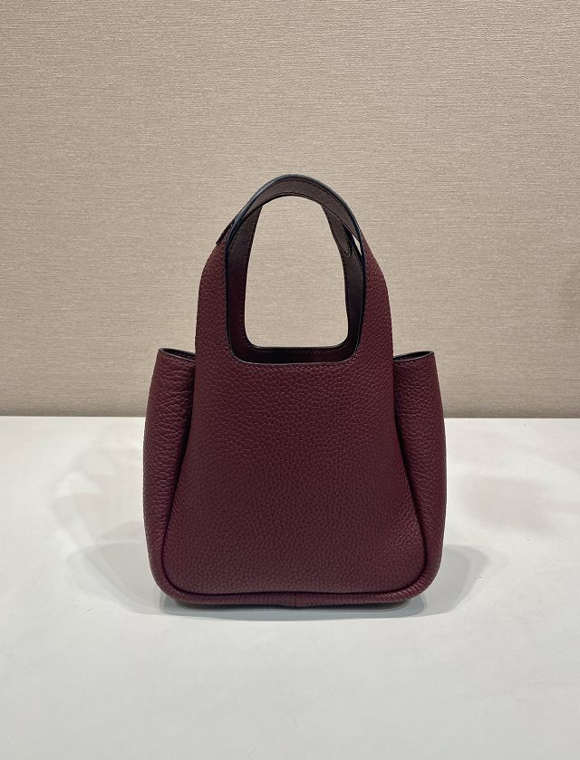 Prada original calfskin mini tote bag 1BA349 bordeaux