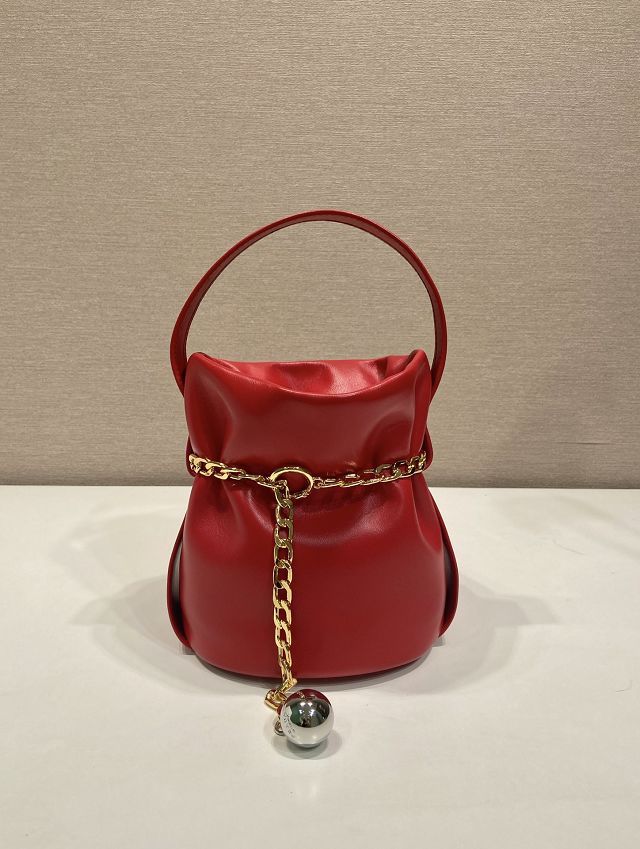 Prada original lambskin petit sac noir mini bucket bag 1BE088 red