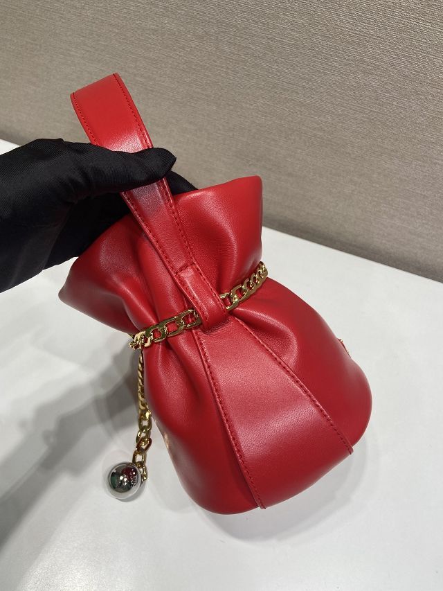 Prada original lambskin petit sac noir mini bucket bag 1BE088 red