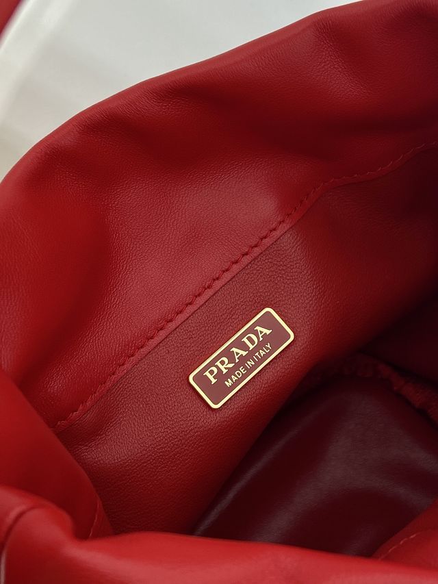 Prada original lambskin petit sac noir mini bucket bag 1BE088 red