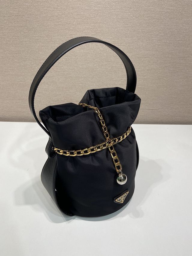Prada original nylon petit sac noir mini bucket bag 1BE088 black