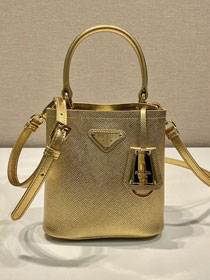 Prada original saffiano calfskin mini bucket bag 1BA373 gold