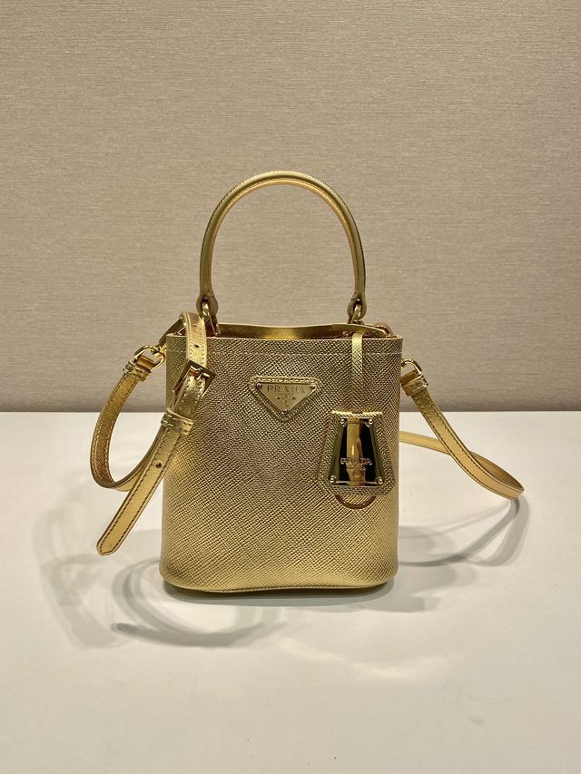 Prada original saffiano calfskin mini bucket bag 1BA373 gold