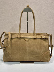 Prada original suede bonnie large tote bag 1BA433 brown