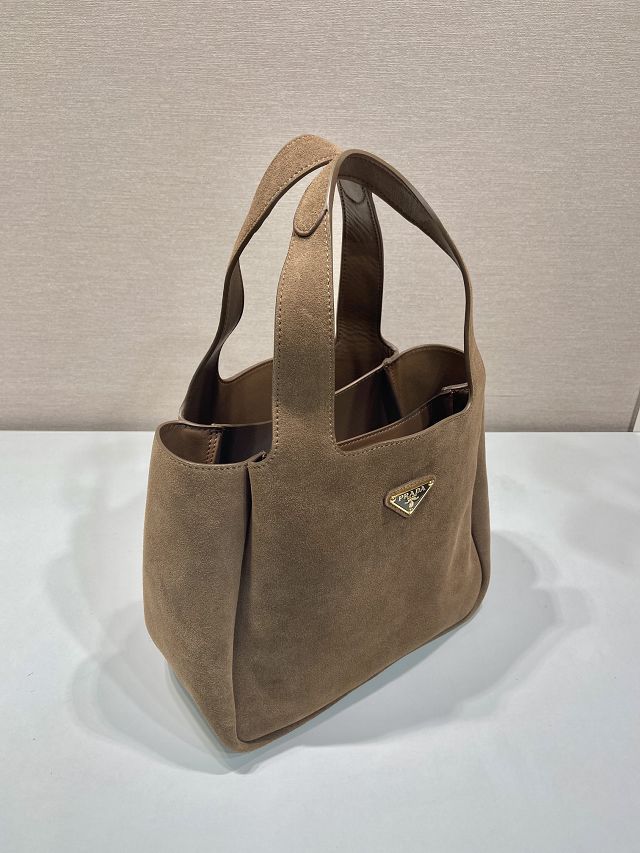 Prada original suede small tote bag 1BG335 brown
