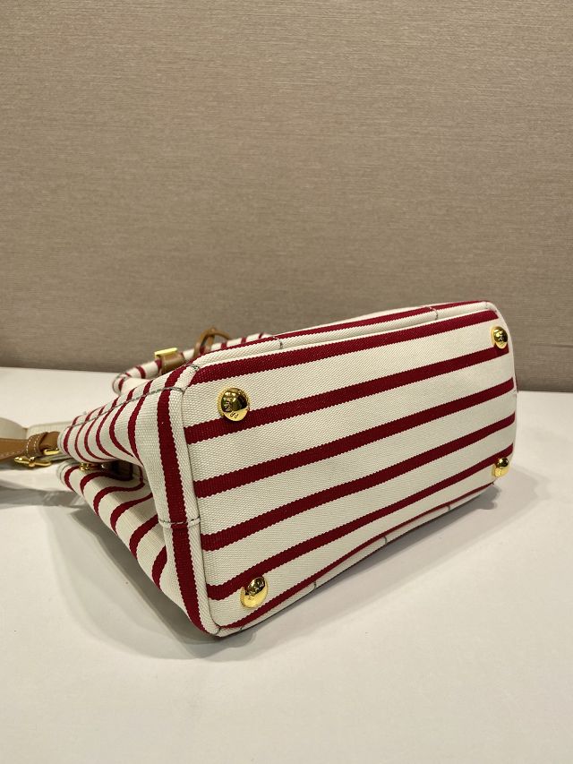 Prada original canvas jardiniere mini handbag 1BA038 white&burgundy