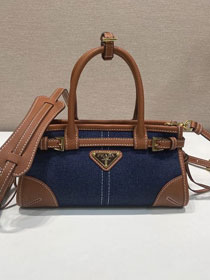 Prada original denim bonnie mini tote bag 1BA486 blue&brown