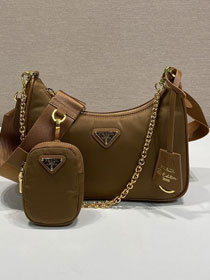 Prada original nylon re-edition 2005 hobo bag 1BH204 brown