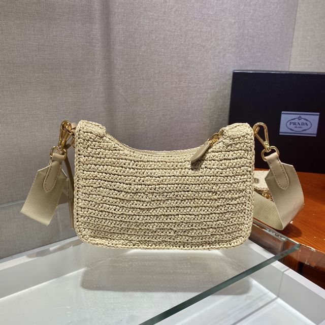 Prada original raffia re-edition 2005 hobo bag 1BH204 beige