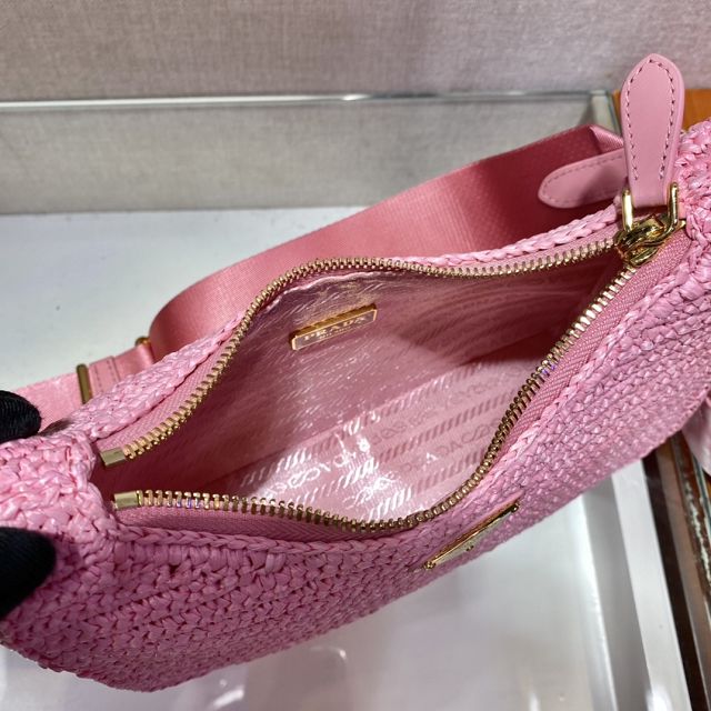 Prada original raffia re-edition 2005 hobo bag 1BH204 pink