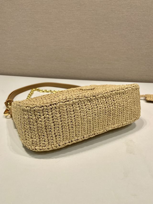 Prada original raffia re-edition mini bag 1BC204 apricot