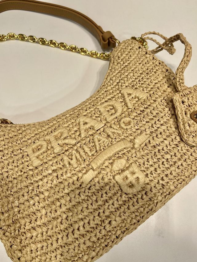 Prada original raffia re-edition mini bag 1BC204 apricot