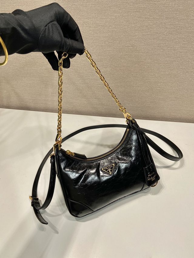 Prada original shiny calfskin re-edition mini bag 1BC204B black