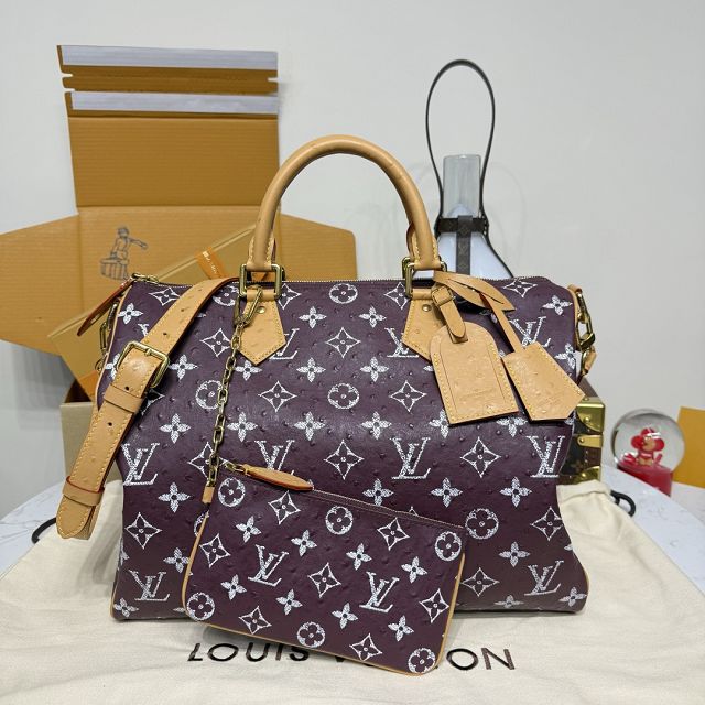 Louis vuitton original ostrich calfskin speedy P9 40 N85703 burgundy