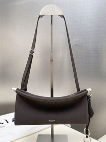 Alaia original nubuck calfskin le click east west small flap bag AL0021 grey	