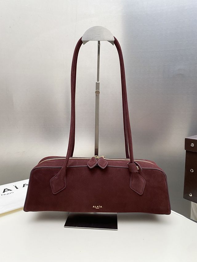 Alaia original nubuck calfskin le teckel medium bag AL0024 bordeaux