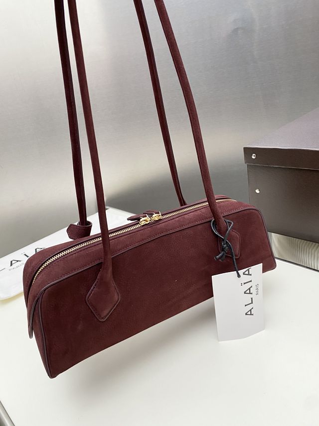 Alaia original nubuck calfskin le teckel medium bag AL0024 bordeaux