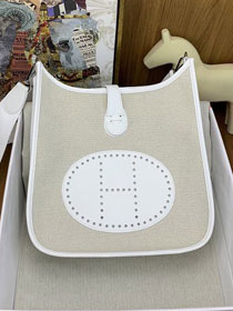 Hermes original canvas evelyne pm shoulder bag E29 white