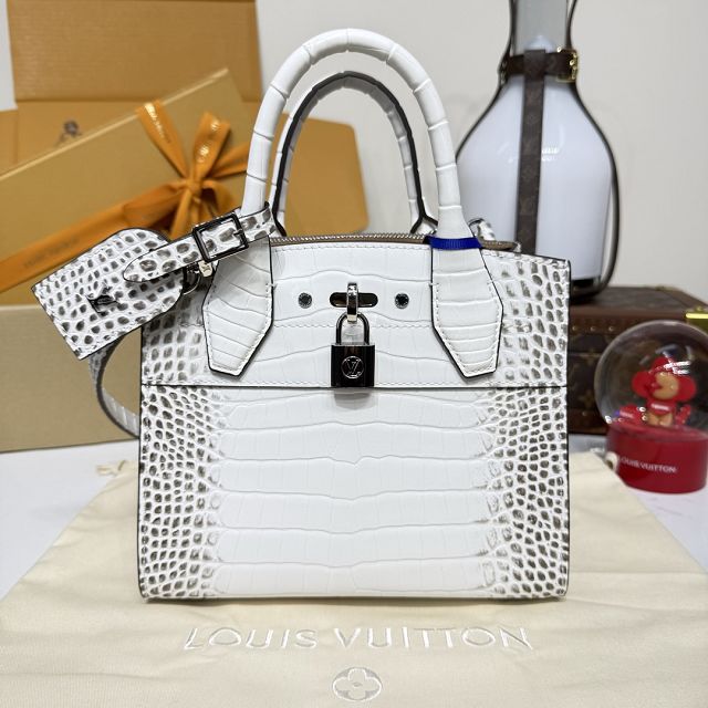Louis vuitton original crocodile calfskin city steamer mini bag M95846 white
