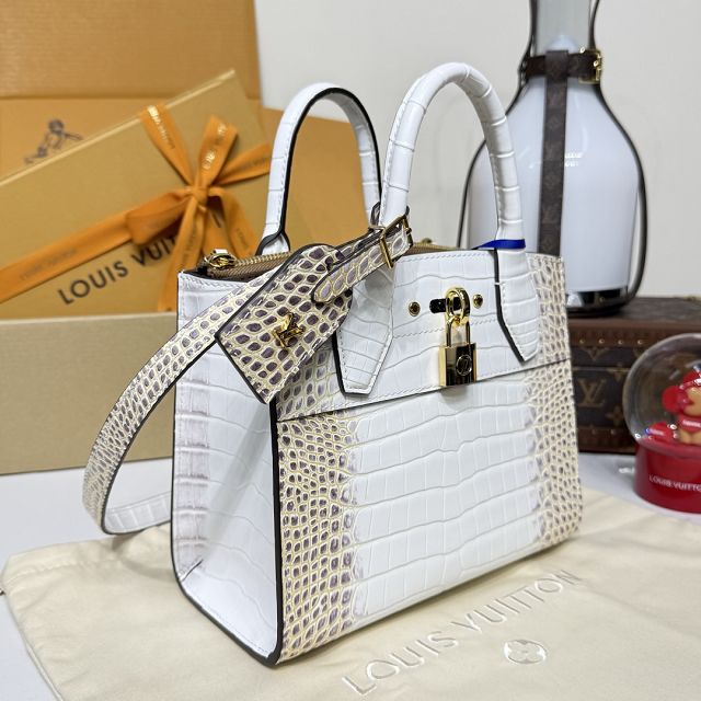 Louis vuitton original crocodile calfskin city steamer mini bag M95846 white&gold