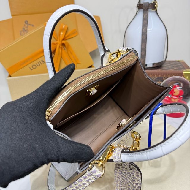 Louis vuitton original crocodile calfskin city steamer mini bag M95846 white&gold