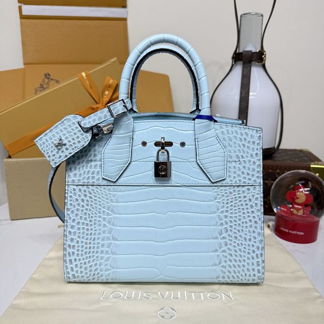 Louis vuitton original crocodile calfskin city steamer mm bag M84672 blue