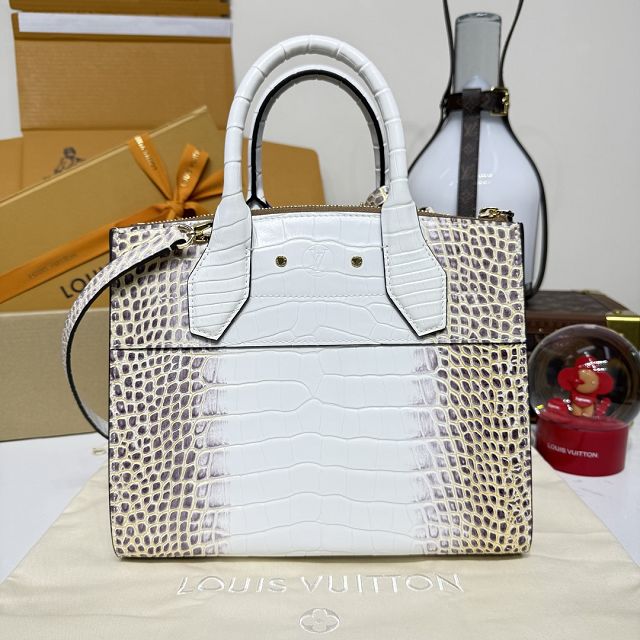 Louis vuitton original crocodile calfskin city steamer mm bag M84672 white&gold