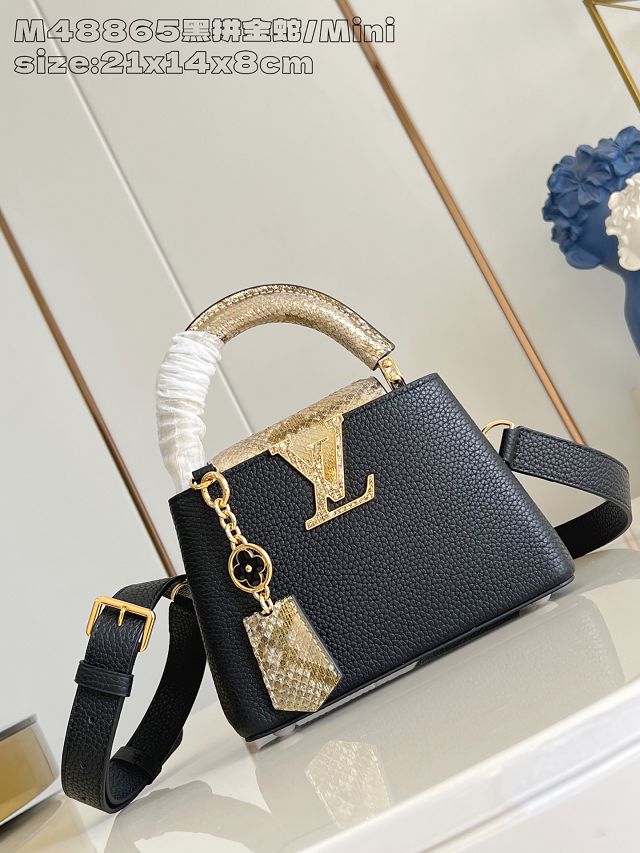 Louis vuitton original calfskin capucines mini handbag N85517 black