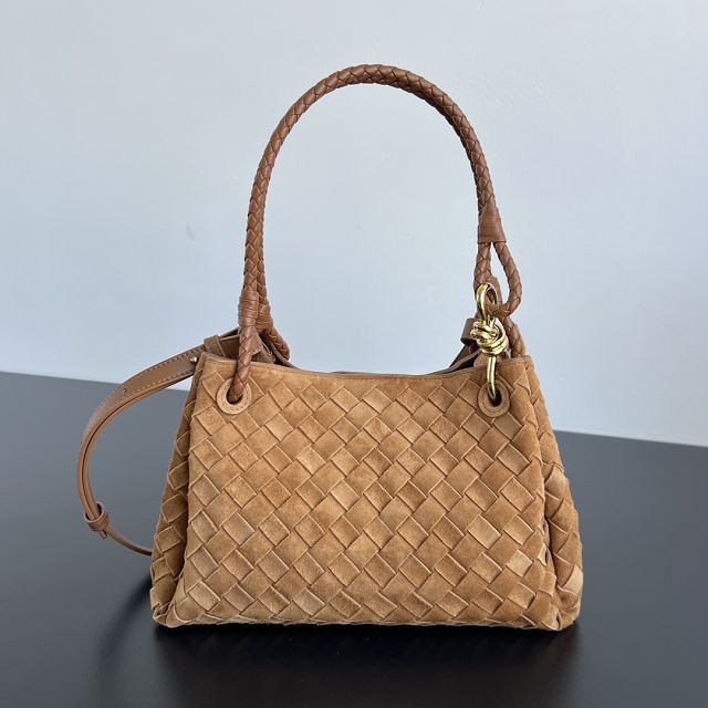 BV original suede medium parachute shoulder bag 835921 amber