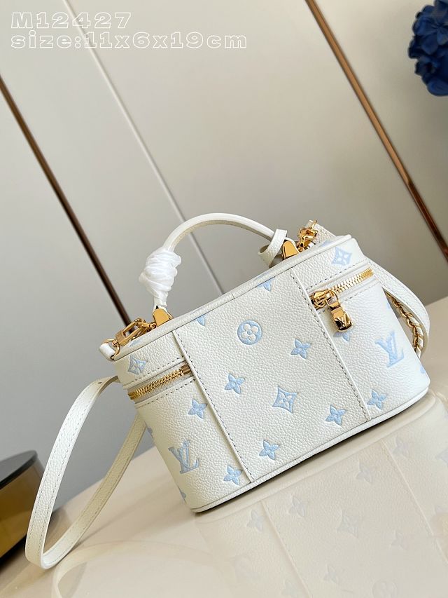 Louis vuitton original calfskin vanity chain pouch M27744 milky&blue