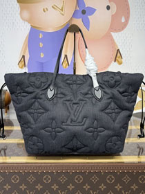 Louis vuitton original denim neverfull Inside out MM M26364 black