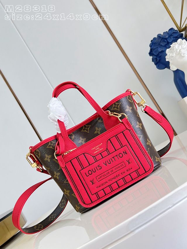 Louis vuitton original calfskin&canvas neverfull Inside out BB M28318 red