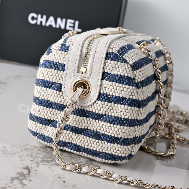 CC original raffia mini bowling bag AP5119 white&blue