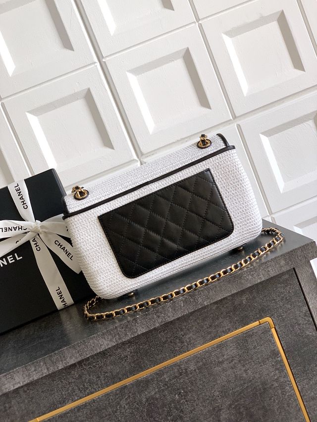 CC original straw medium flap bag AS6018 beige&white