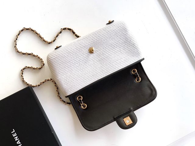 CC original straw medium flap bag AS6018 beige&white