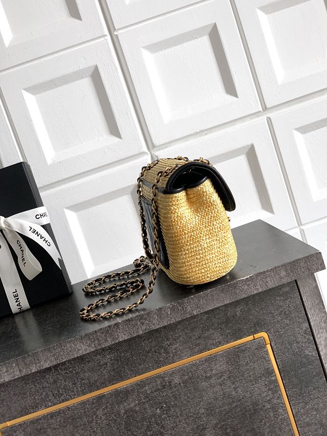 CC original straw small flap bag AS6017 beige&black