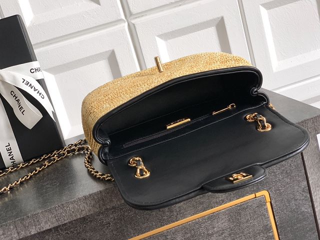 CC original straw small flap bag AS6017 beige&black